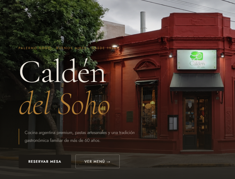 Captura del sitio web del restaurante Caldén del Soho